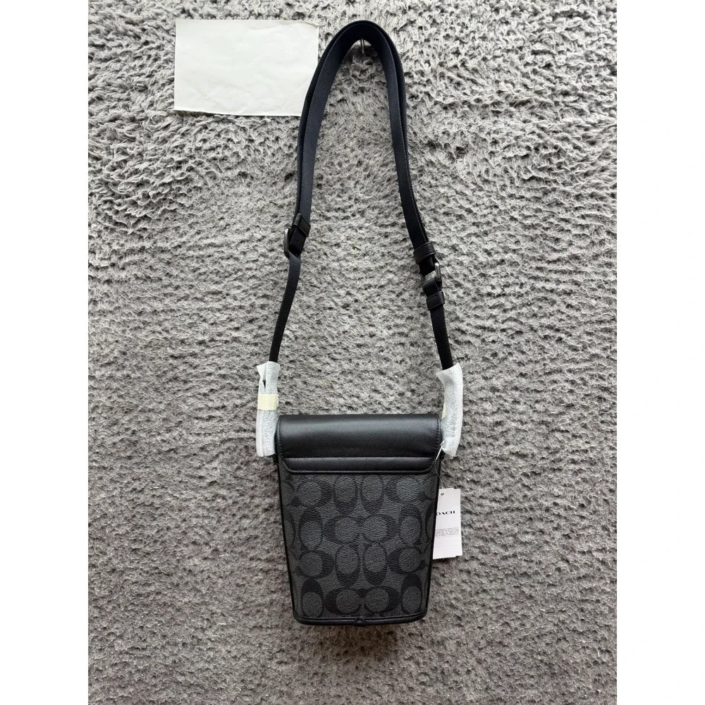 NWD Coach Track Small Flap Crossbody Bag Signature Coated Canvas Charcoal Black